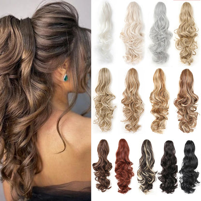 Extension ponytail synthétique – pince griffe, bouclée ou ondulée