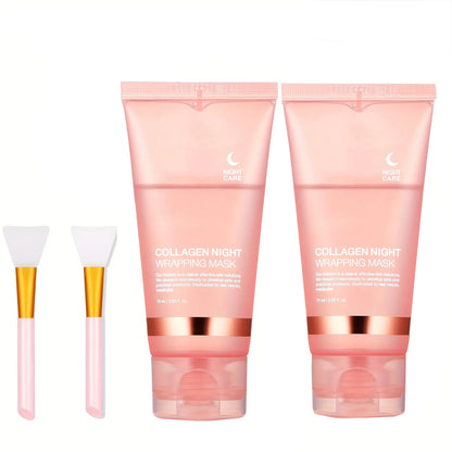 Lot de 2 masques peel-off collagène + pinceaux – nettoyage et éclat